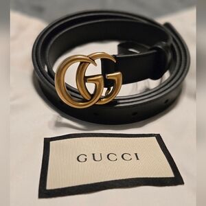 Gucci Black Leather Belt with Gold Double G Buckle